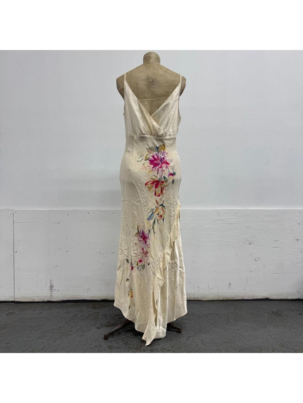 Vintage Y2K Cowl Neck Embellished 100% Silk Floral Maxi Dress